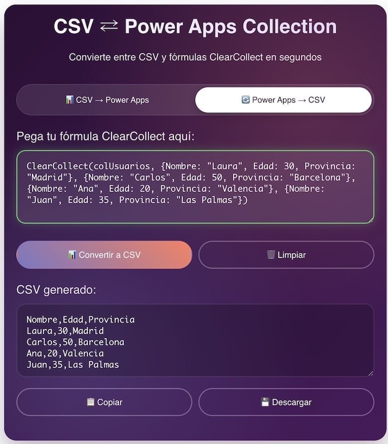 Ejemplo de código ClearCollect generado desde CSV Ejemplo de código ClearCollect generado desde CSV