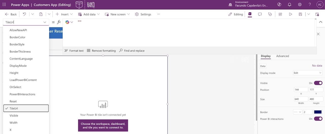 embed power bi report to power apps canvas