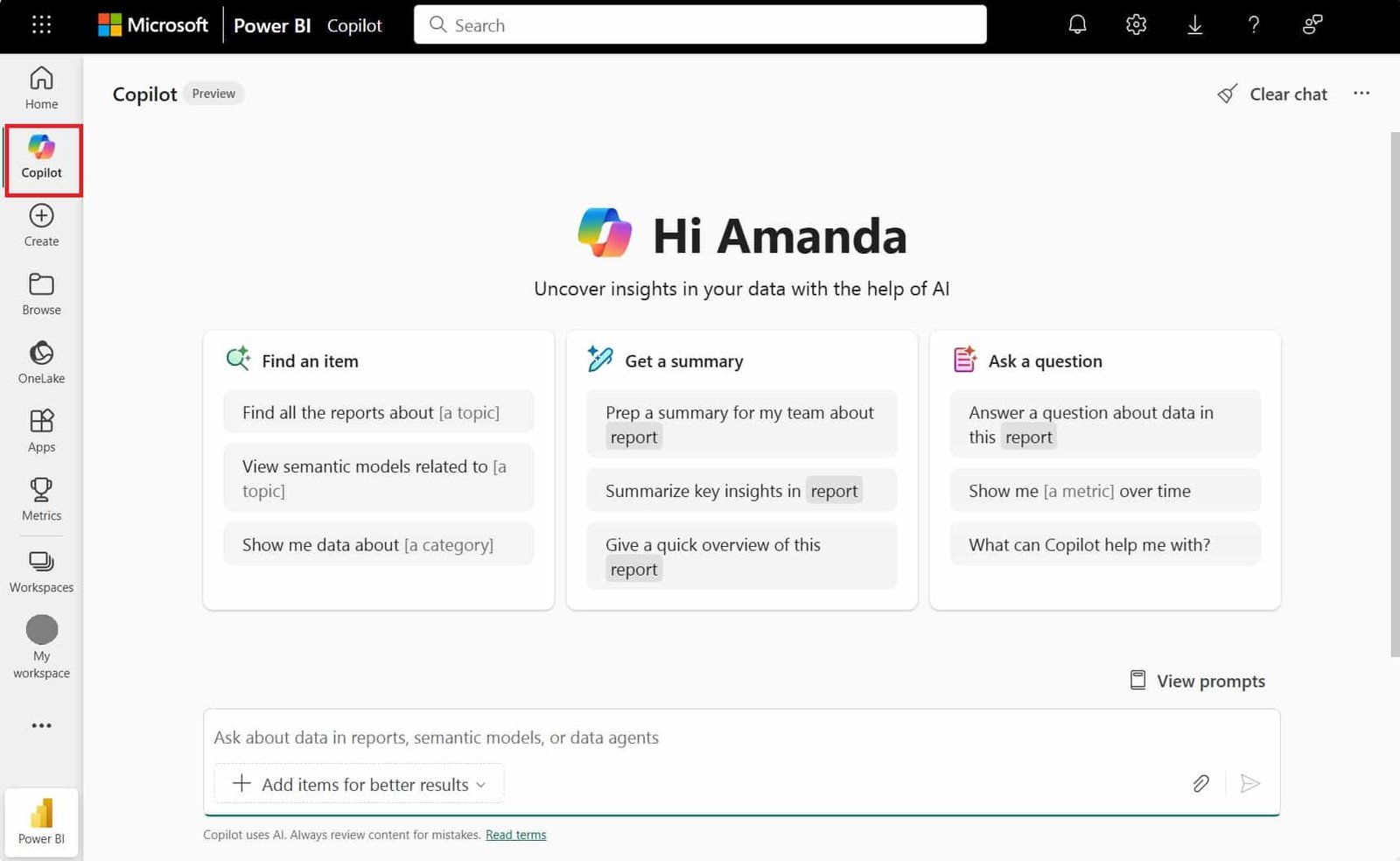 power bi copilot screen