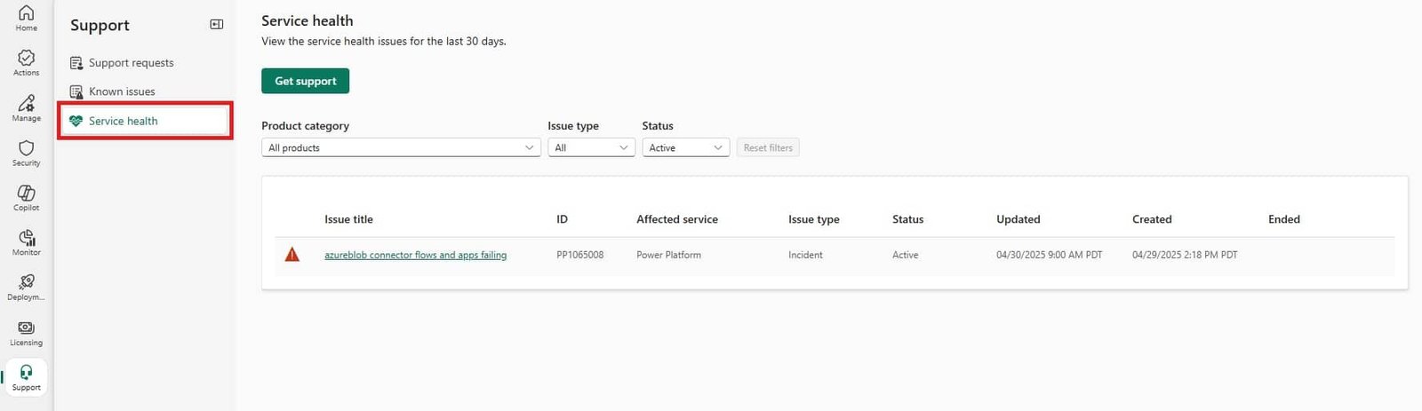 power apps down - service health